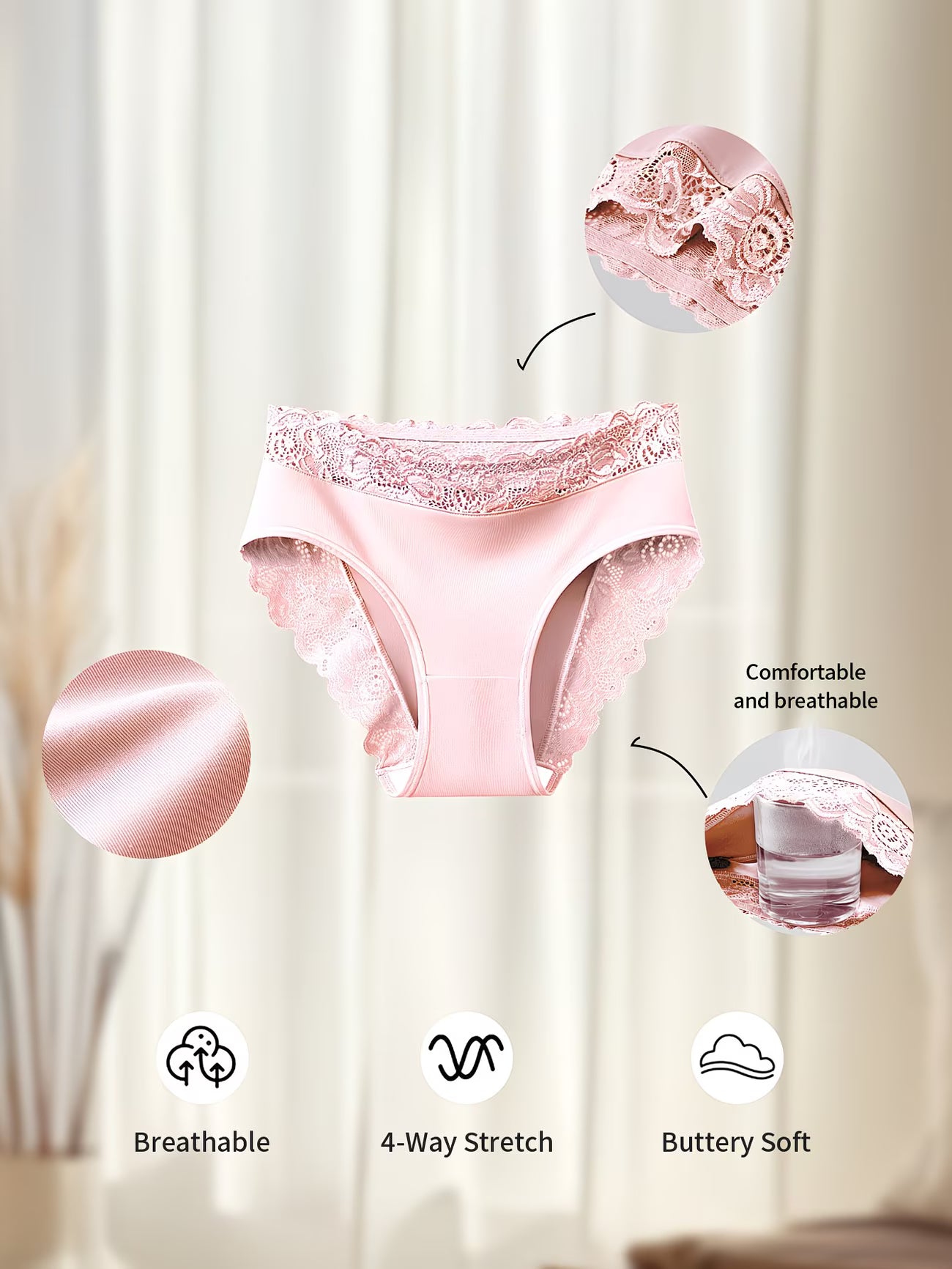 5PCS Lace Cotton Underwear with 50% OFF