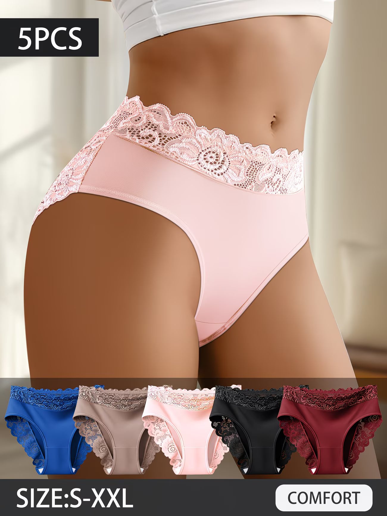 5PCS Lace Cotton Underwear with 50% OFF